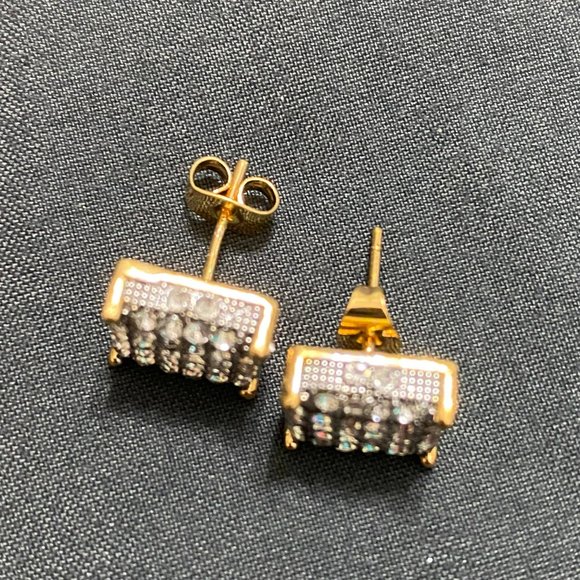 4 Row Cubic Zirconia Stud Earrings Unisex - Picture 2 of 4